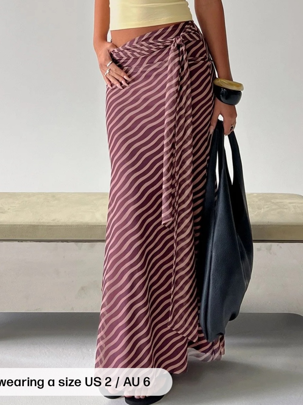 NWT princess Polly Caviar Tie Maxi Skirt Brown Stripe